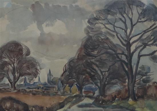 Sir William MacTaggart (1903-81) Church in a landscape 25 x 35cm